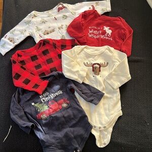 Lot of 5- Christmas long sleeve onesies